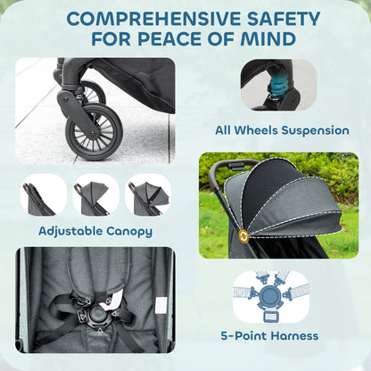 Baby Stroller with Adjustable Seat, Travel Pushchair, Dark Grey