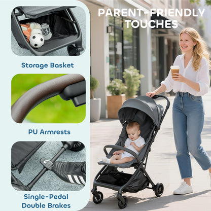 Baby Stroller with Adjustable Seat, Travel Pushchair, Dark Grey