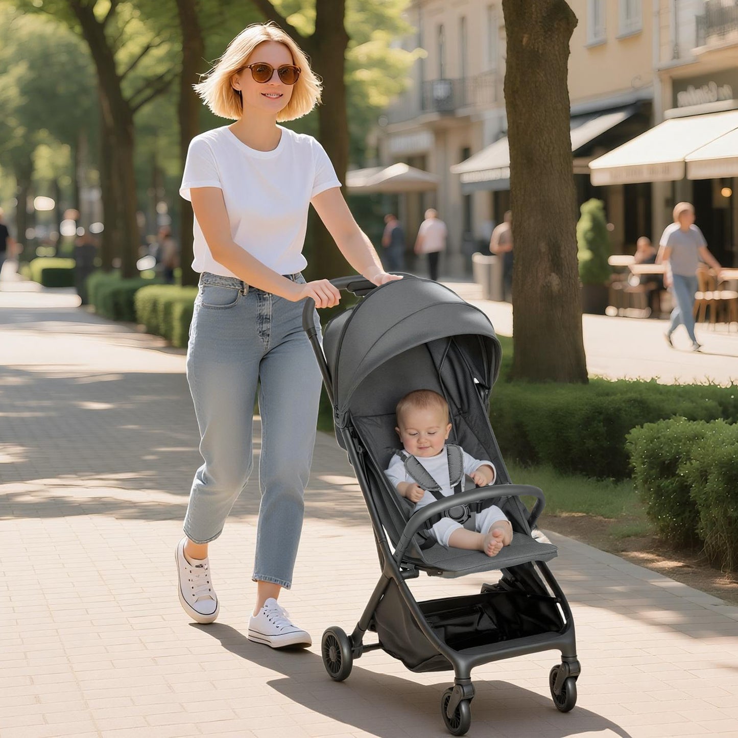Baby Stroller with Adjustable Seat, Travel Pushchair, Dark Grey