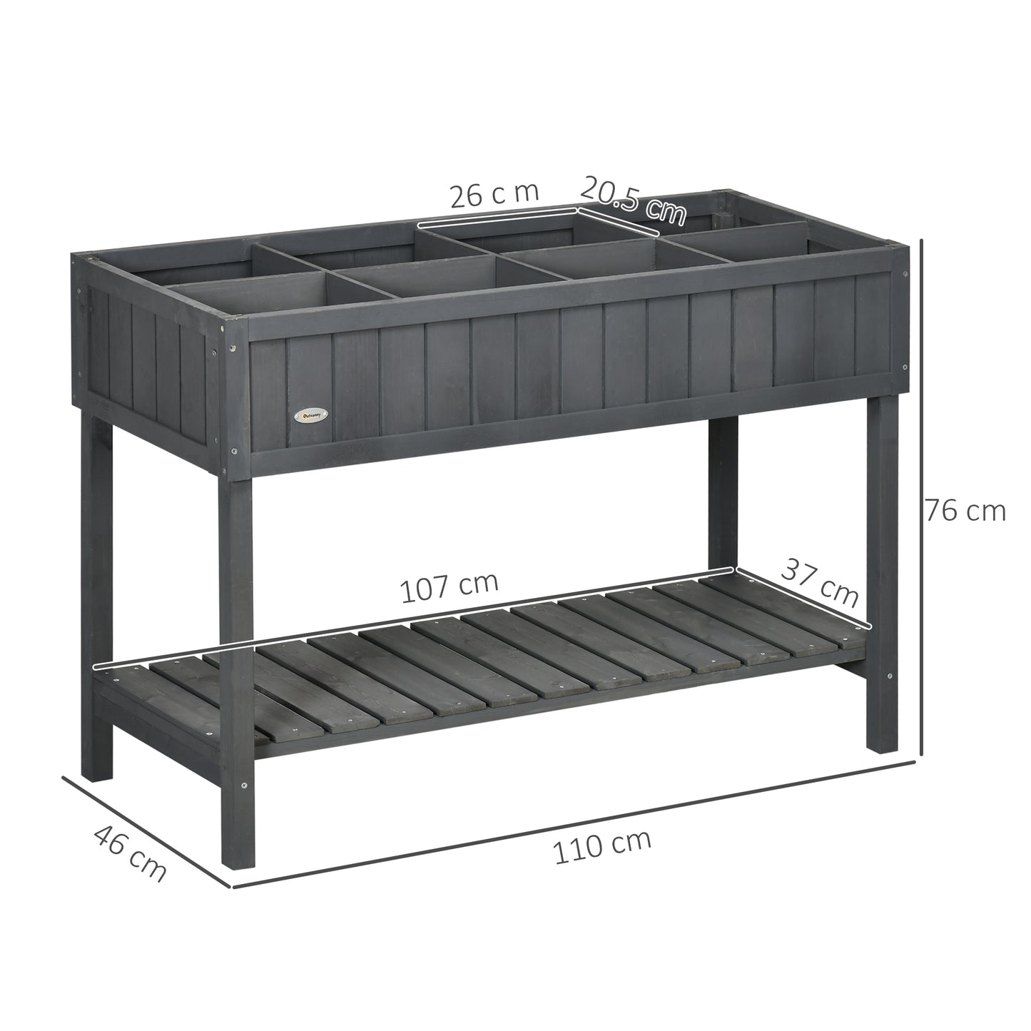 Wooden Herb Planter Stand 8 Cubes Bottom Shelf Raised Bed Dark Grey