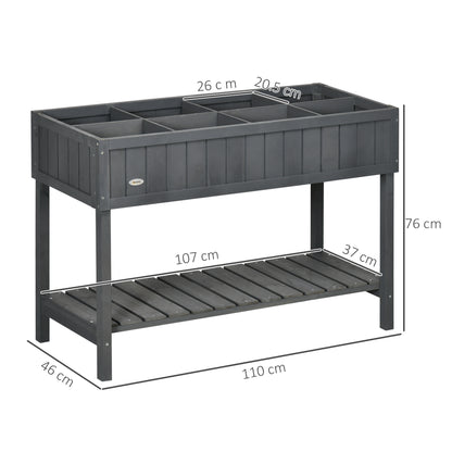 Wooden Herb Planter Stand 8 Cubes Bottom Shelf Raised Bed Dark Grey