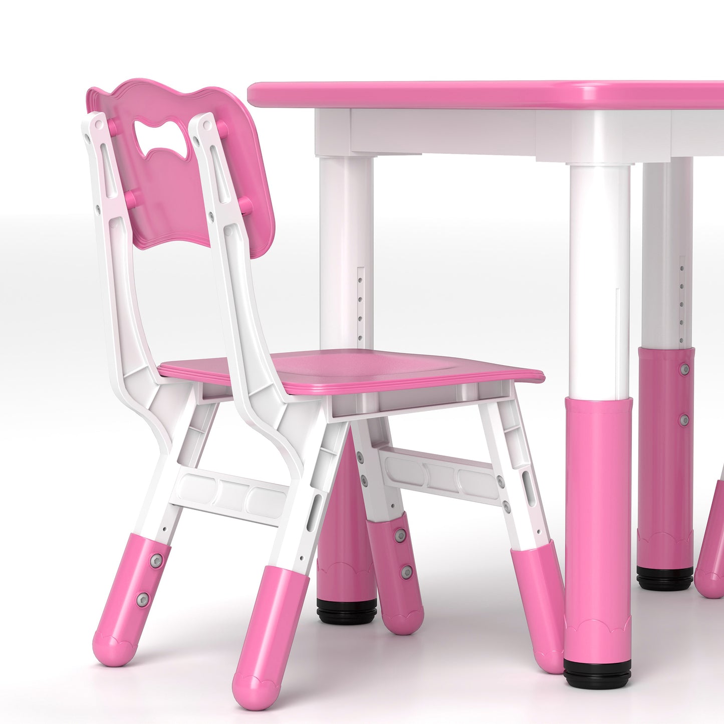 3 Pcs Height Adjustable Kids Table and Chair Set for Playroom - Pink
