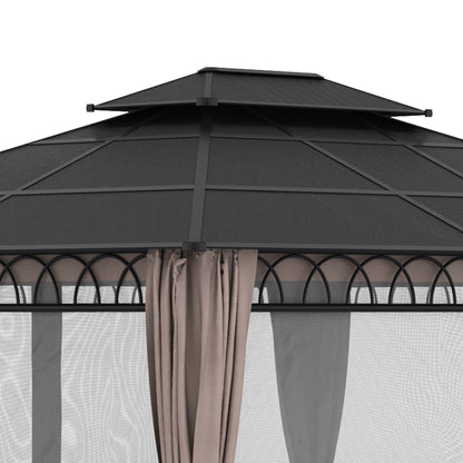 3.6 x 3 (m) Double Roof Hard Top Gazebo with Nettings & Curtains