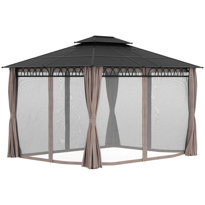 3.6 x 3 (m) Double Roof Hard Top Gazebo with Nettings & Curtains