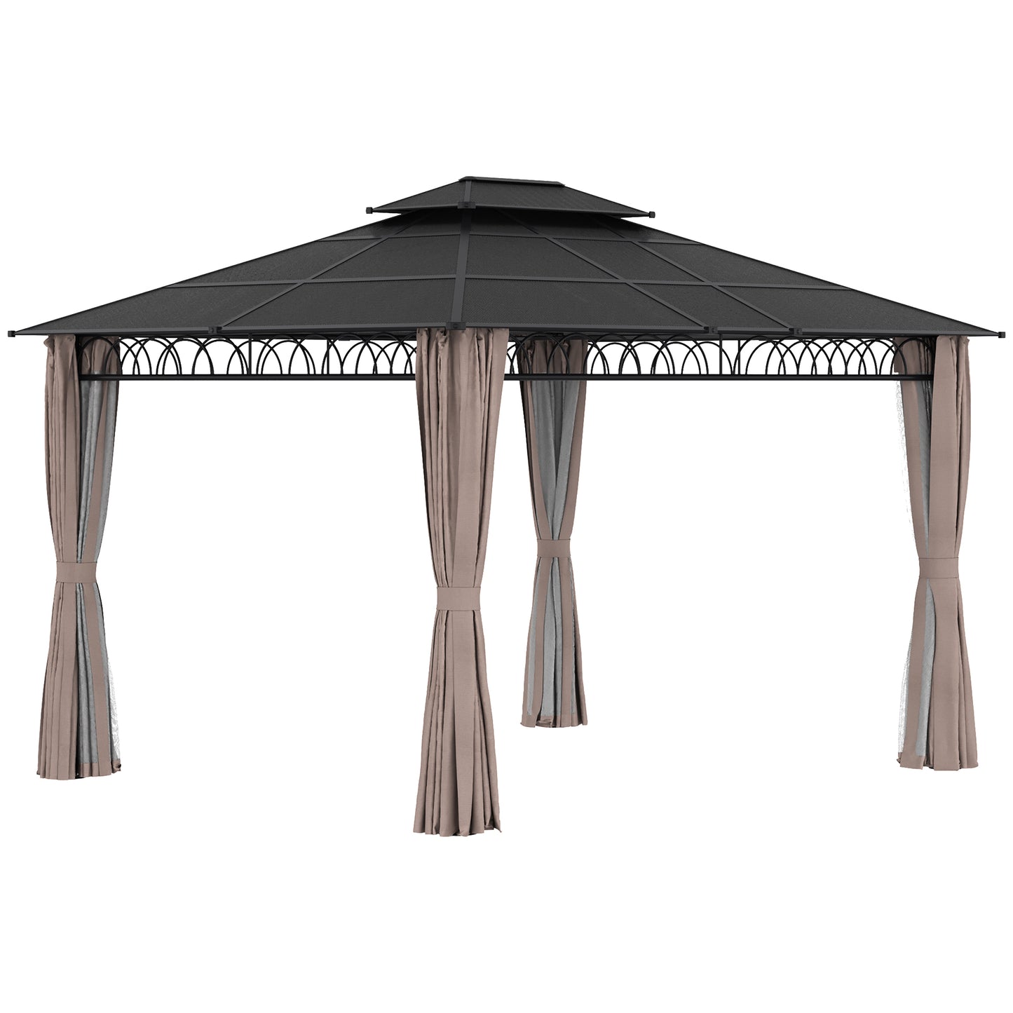 3.6 x 3 (m) Double Roof Hard Top Gazebo with Nettings & Curtains