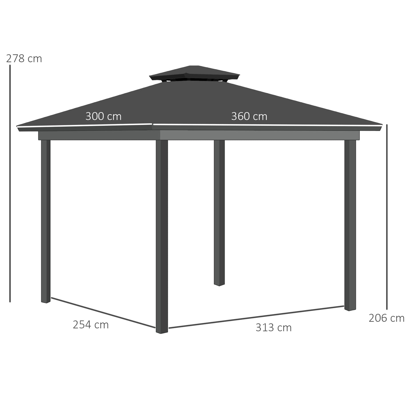 3.6 x 3 (m) Double Roof Hard Top Gazebo with Nettings & Curtains