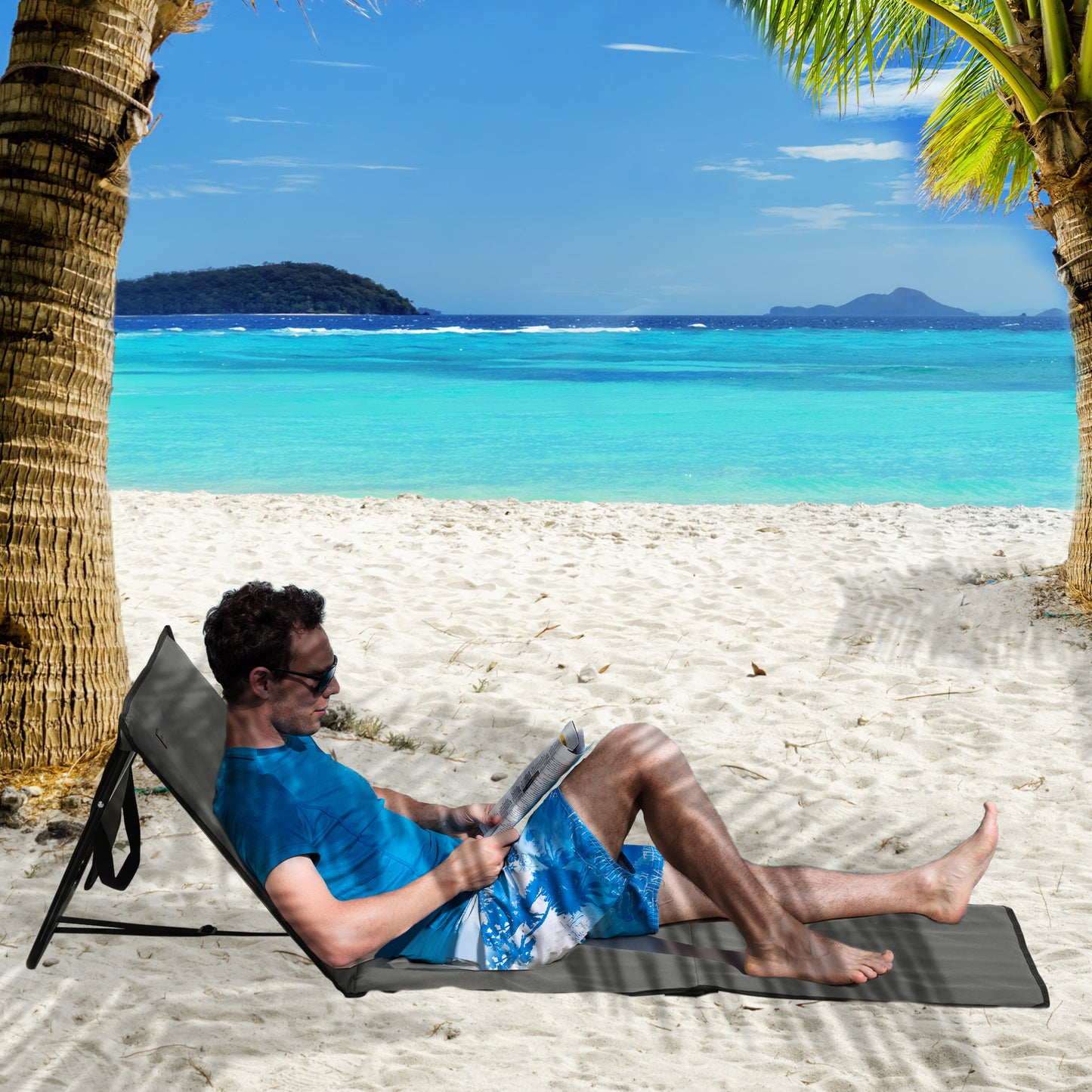 Garden Beach Chair Mat, Sun Lounger Seats with Adjustable Back - Grey