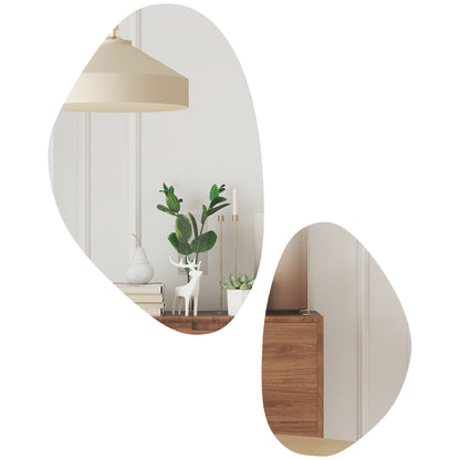 Pebble-Shaped Decorative Mirror, Set of 2 Wall Mirror, Gold Tone