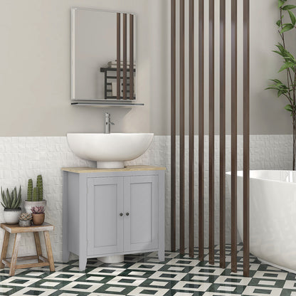 Bathroom Pedestal Under Sink Cabinet with Adjustable Shelf, Grey