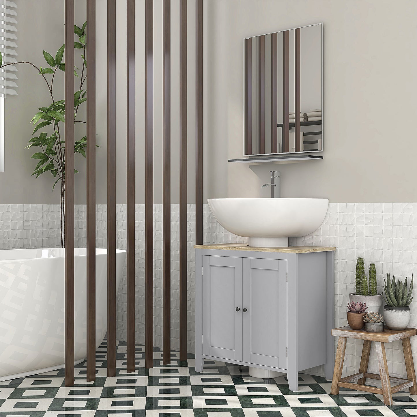 Bathroom Pedestal Under Sink Cabinet with Adjustable Shelf, Grey