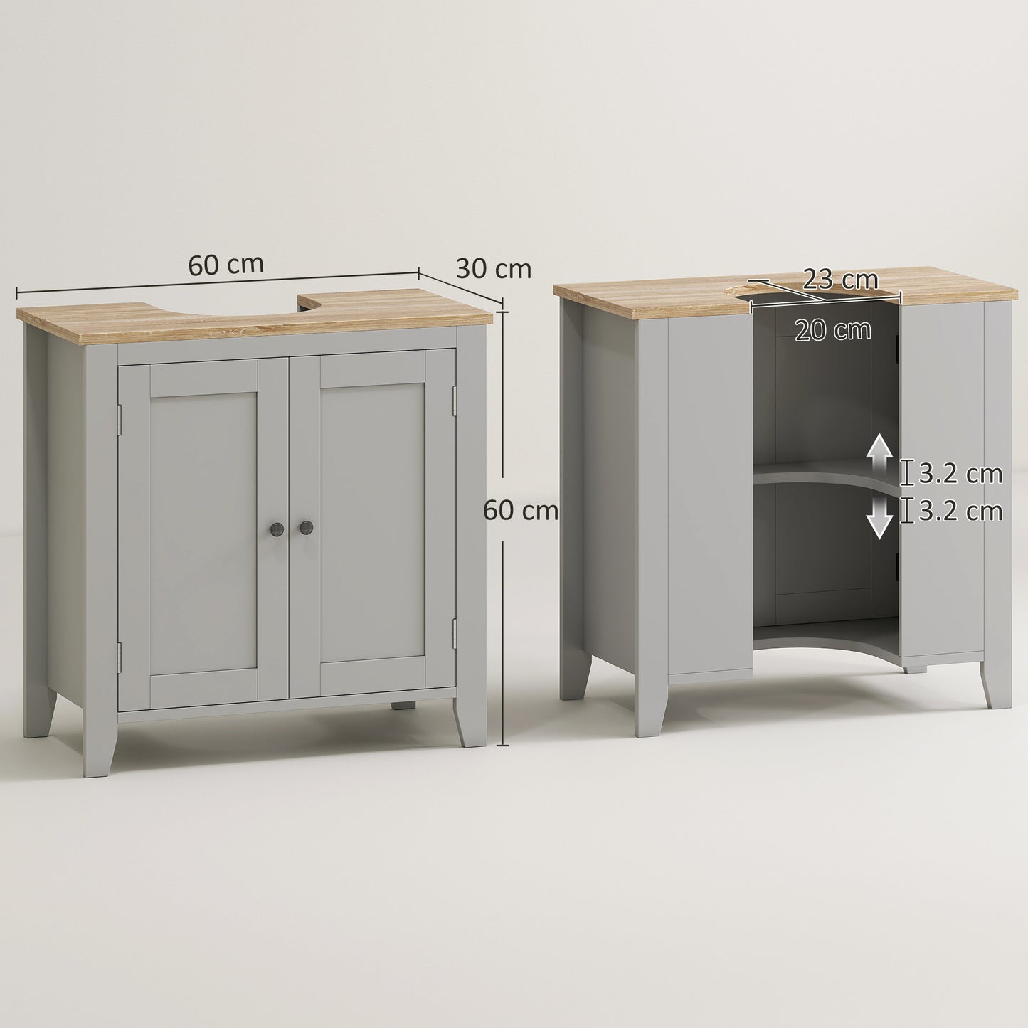 Bathroom Pedestal Under Sink Cabinet with Adjustable Shelf, Grey
