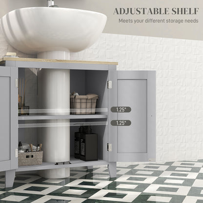 Bathroom Pedestal Under Sink Cabinet with Adjustable Shelf, Grey