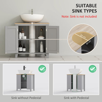 Bathroom Pedestal Under Sink Cabinet with Adjustable Shelf, Grey