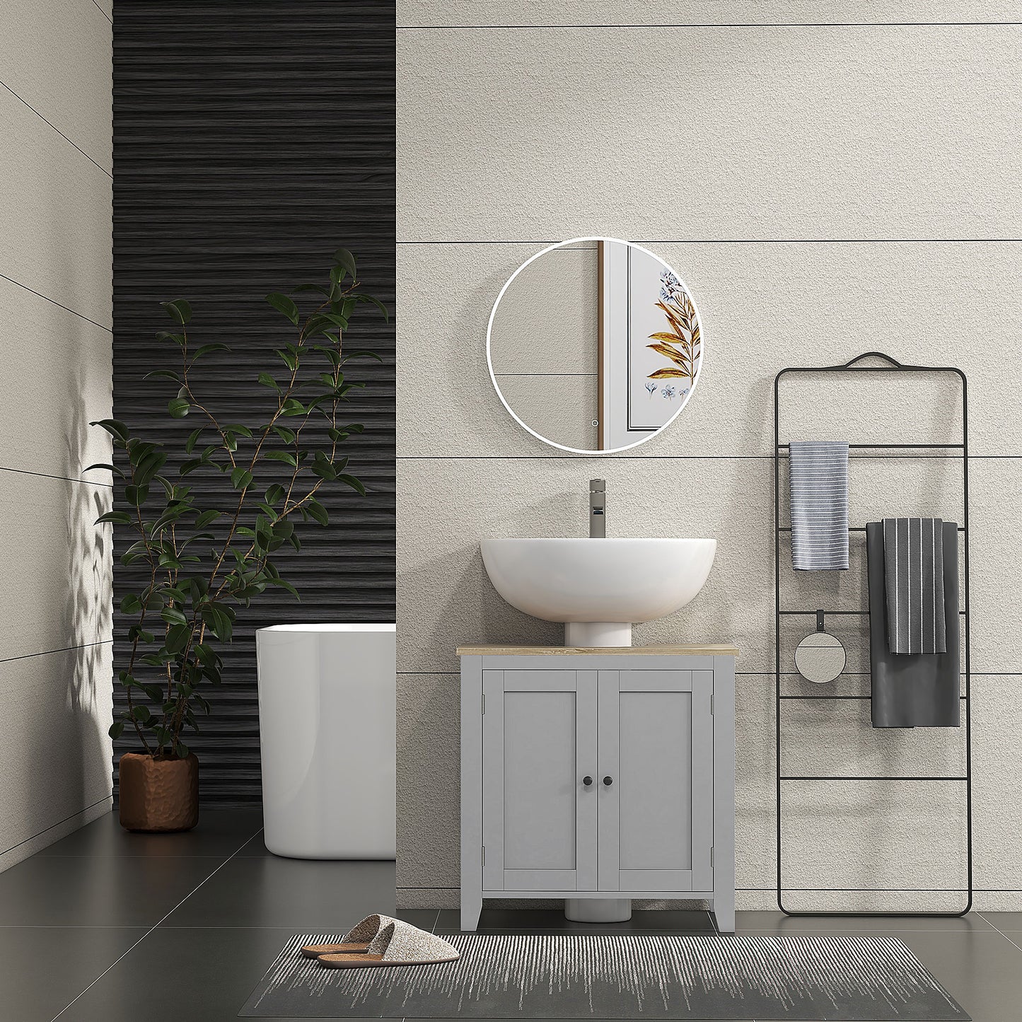 Bathroom Pedestal Under Sink Cabinet with Adjustable Shelf, Grey
