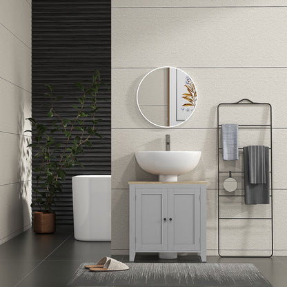 Bathroom Pedestal Under Sink Cabinet with Adjustable Shelf, Grey