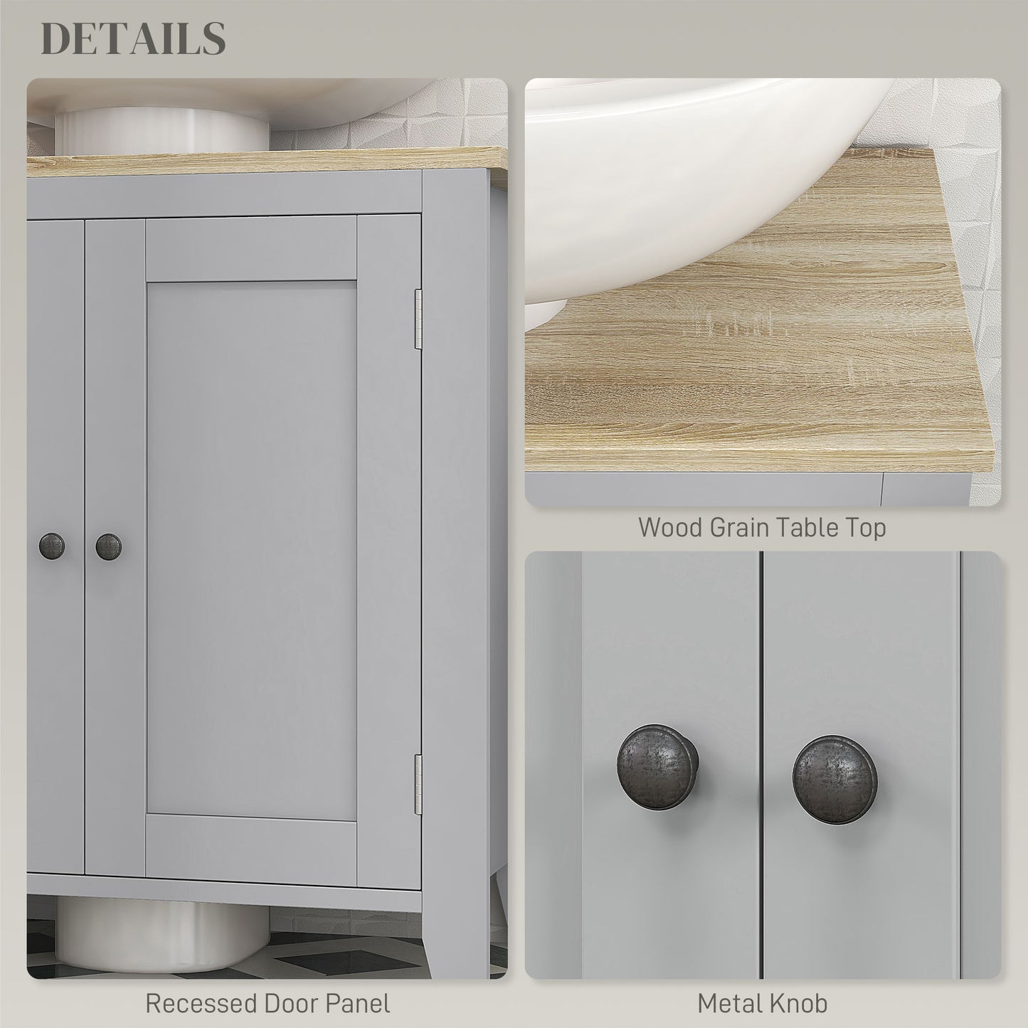 Bathroom Pedestal Under Sink Cabinet with Adjustable Shelf, Grey