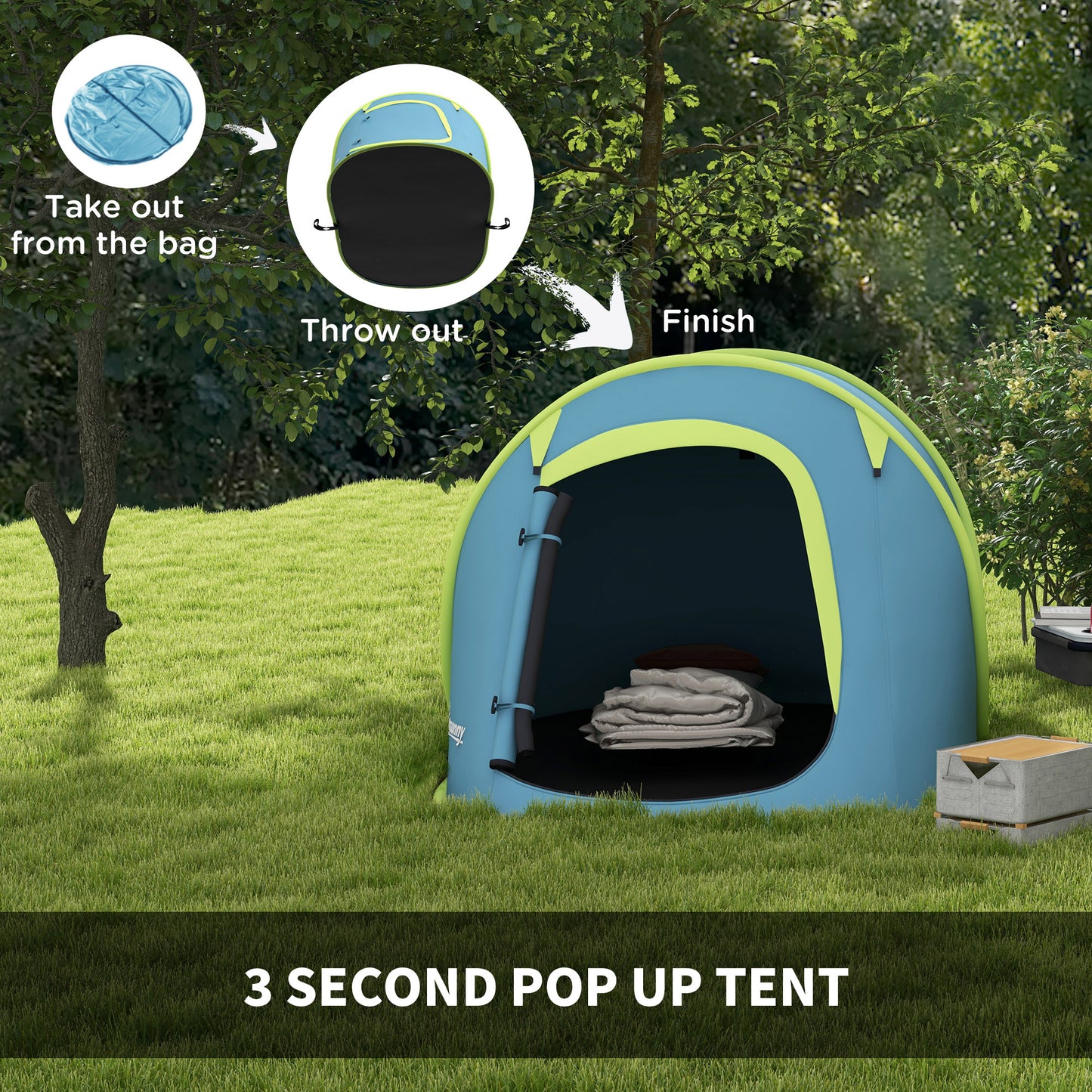 Pop up Camping Tent for 2 Man, 2000mm Waterproof with Carry Bag, Blue