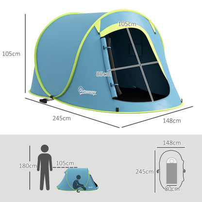 Pop up Camping Tent for 2 Man, 2000mm Waterproof with Carry Bag, Blue