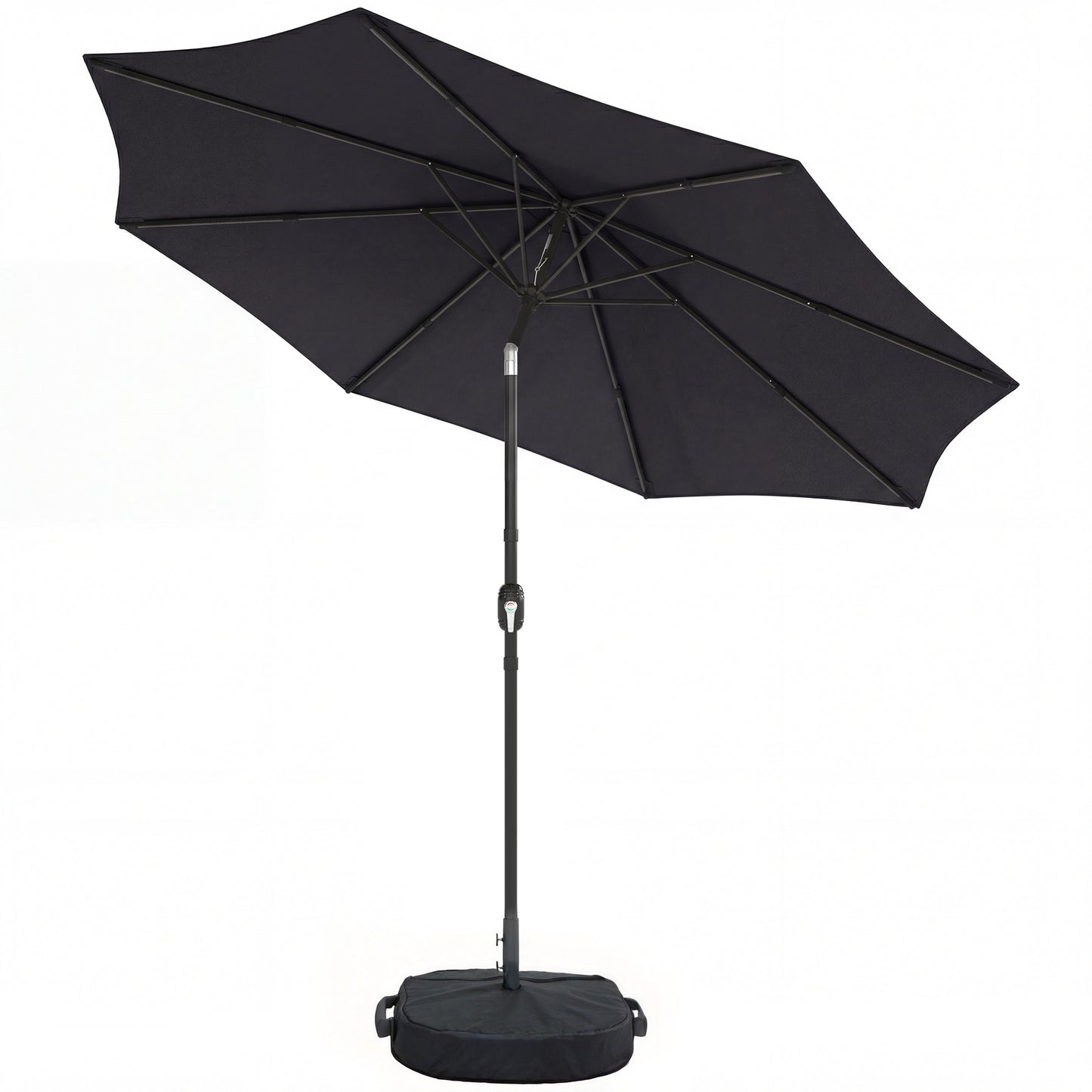 2.7 m Garden Parasol Umbrella with Cross Base, Sandbag, Black