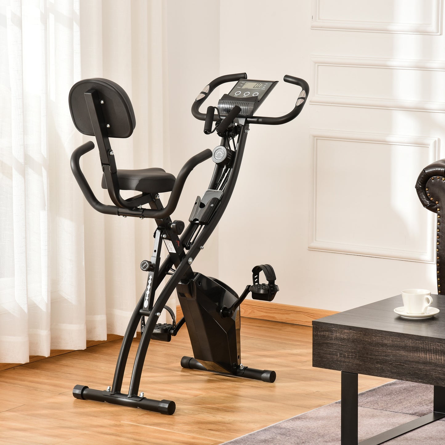 HOMCOM 2-in-1 Foldable Exercise Bike Recumbent Stationary Bike 8-Level Adjustable Magnetic Resistance with Pulse Sensor LCD Display
