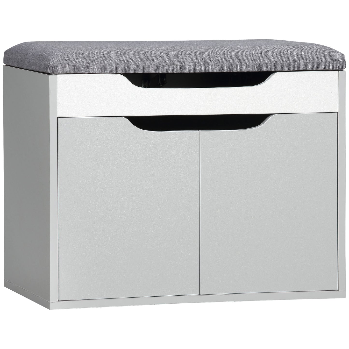 Upholstered Entryway Shoe Bench w/ Storage Cabinet for Living Room Grey