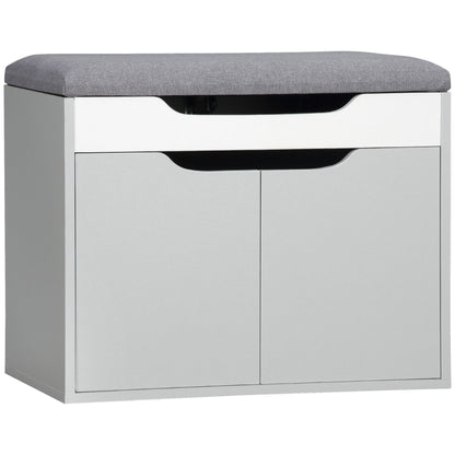 Upholstered Entryway Shoe Bench w/ Storage Cabinet for Living Room Grey