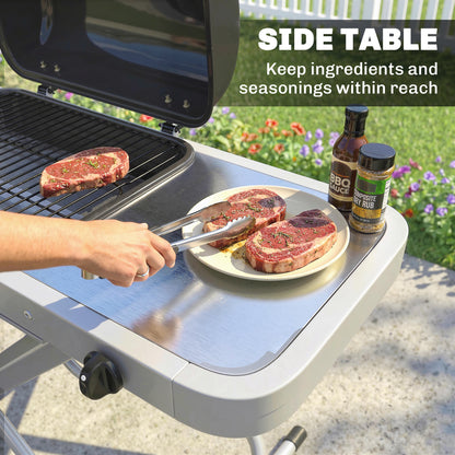 Foldable Gas BBQ Barbecue Grill with Side Table, 2.5 kW, Black