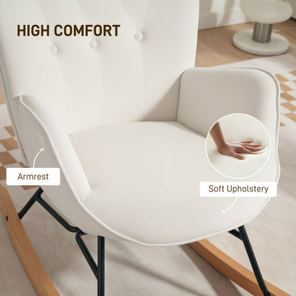 Upholstered Velvet Rocking Chair with Solid Wood Legs, Cream