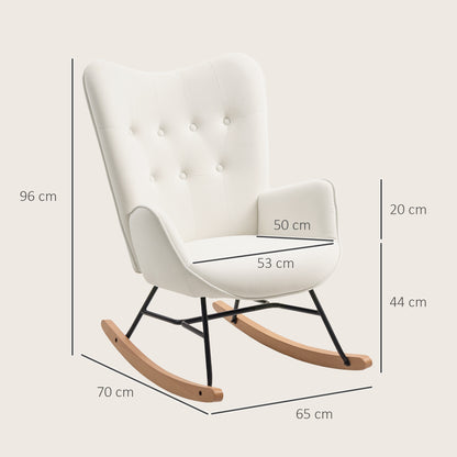 Upholstered Velvet Rocking Chair with Solid Wood Legs, Cream
