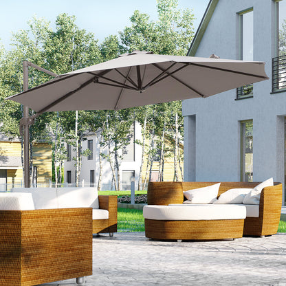 Outsunny 3M Roma Umbrella Sun Shade Cantilever Hanging Parasol w/ Cross Base Hand Crank Aluminium Frame 360¬¨‚àû Rotation - Grey