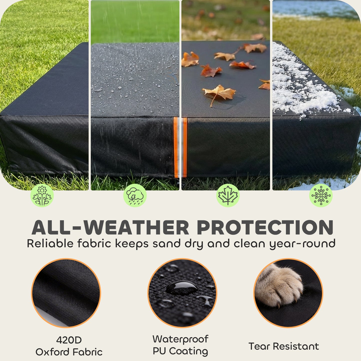 Sandbox Cover, Square Sandpit Cover with Drawstring & Elastic Band