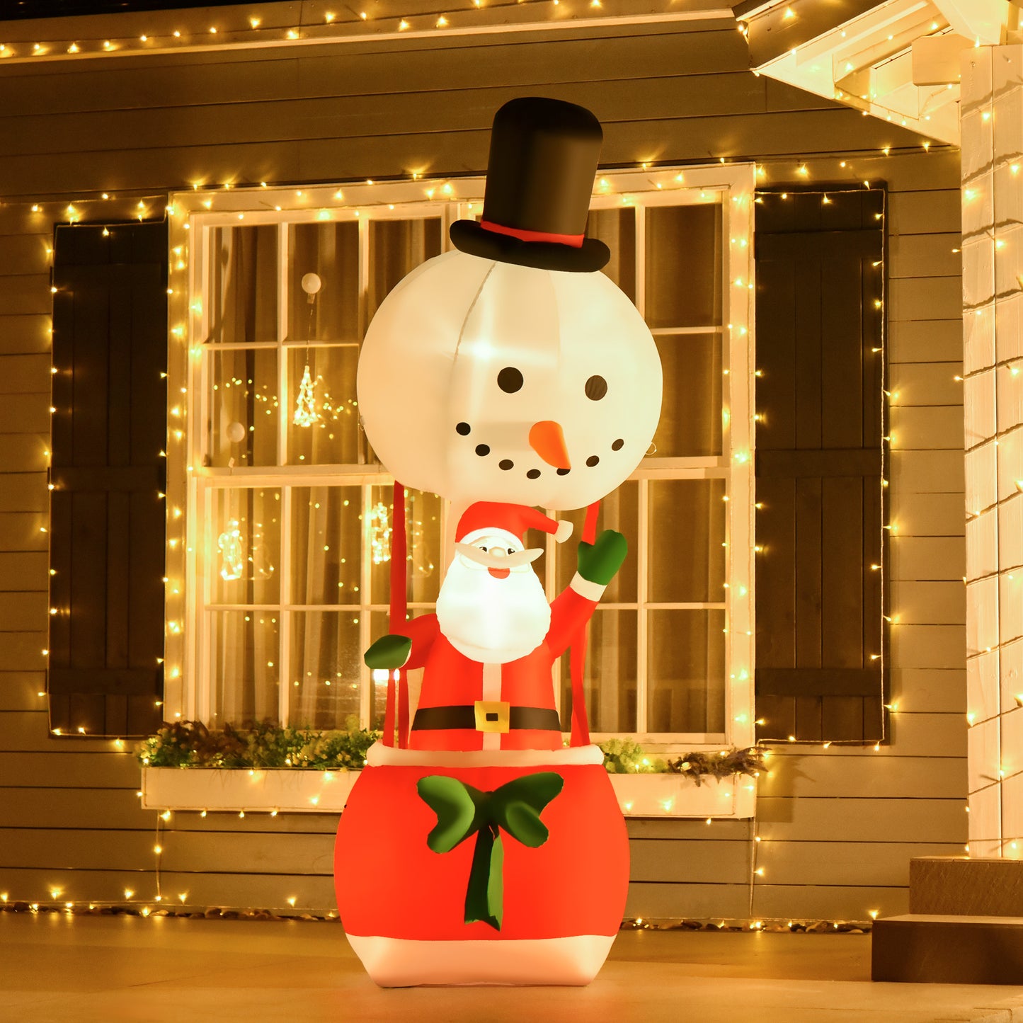 8ft Christmas Inflatable Santa Claus on Snowman Hot Air Balloon w/ Light