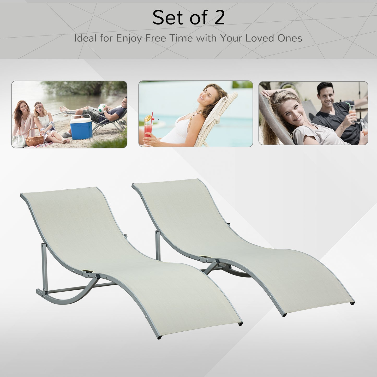 Set of 2 Zero Gravity Lounge Chair Recliners Sun Lounger Beige