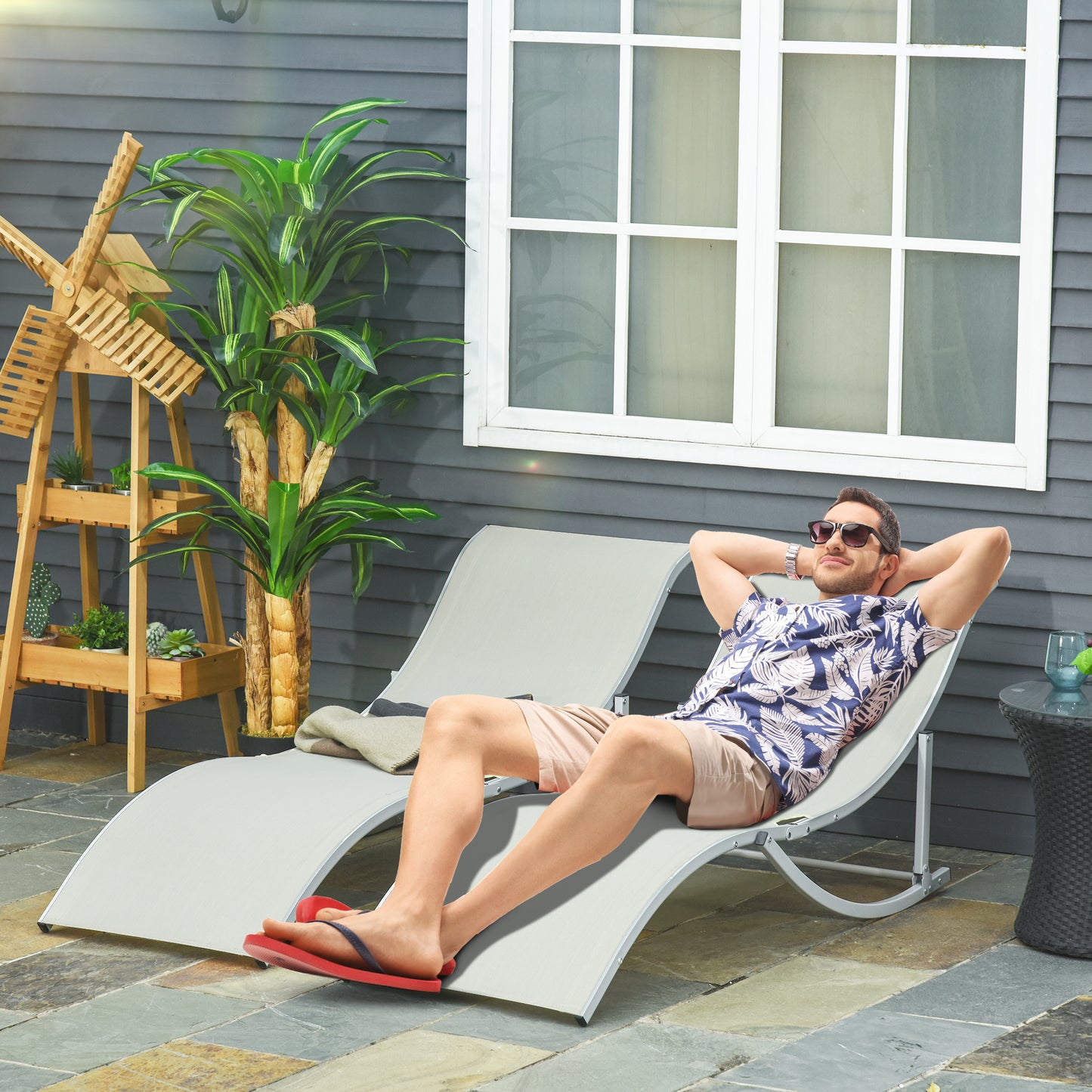 Set of 2 Zero Gravity Lounge Chair Recliners Sun Lounger Beige