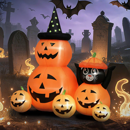 Pumpkin and Cat with LED Lights, Halloween Inflatables Decoration