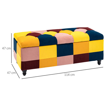 Velvet Storage Ottoman, Button-tufted Footstool Box, Toy Chest with Lid for Living Room, Bedroom, Multicoloured