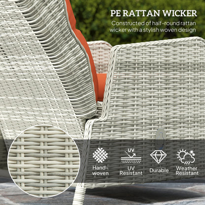 5 Piece Garden Furniture Set, Rattan Reclining Garden Chair Set of 2 with Footstool and Cushion , Orange