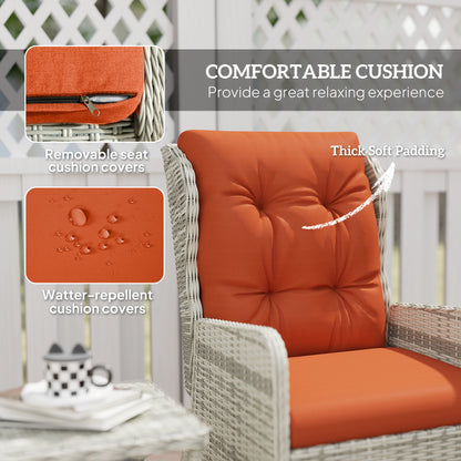5 Piece Garden Furniture Set, Rattan Reclining Garden Chair Set of 2 with Footstool and Cushion , Orange