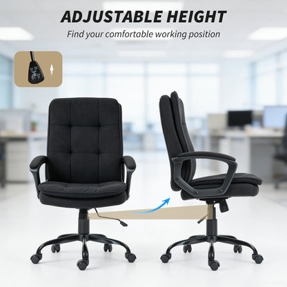 Executive Office Chair, Fabric Computer Desk Chair with Dual-Layer Padding, Adjustable Height, Armrests, Tilt Function, Swivel Wheels for Home Office, Study, Black