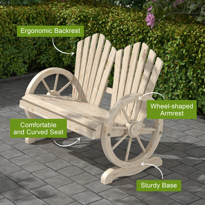 2 Seater Garden Bench w/ Wheel-Shaped Armrests Natural Wood