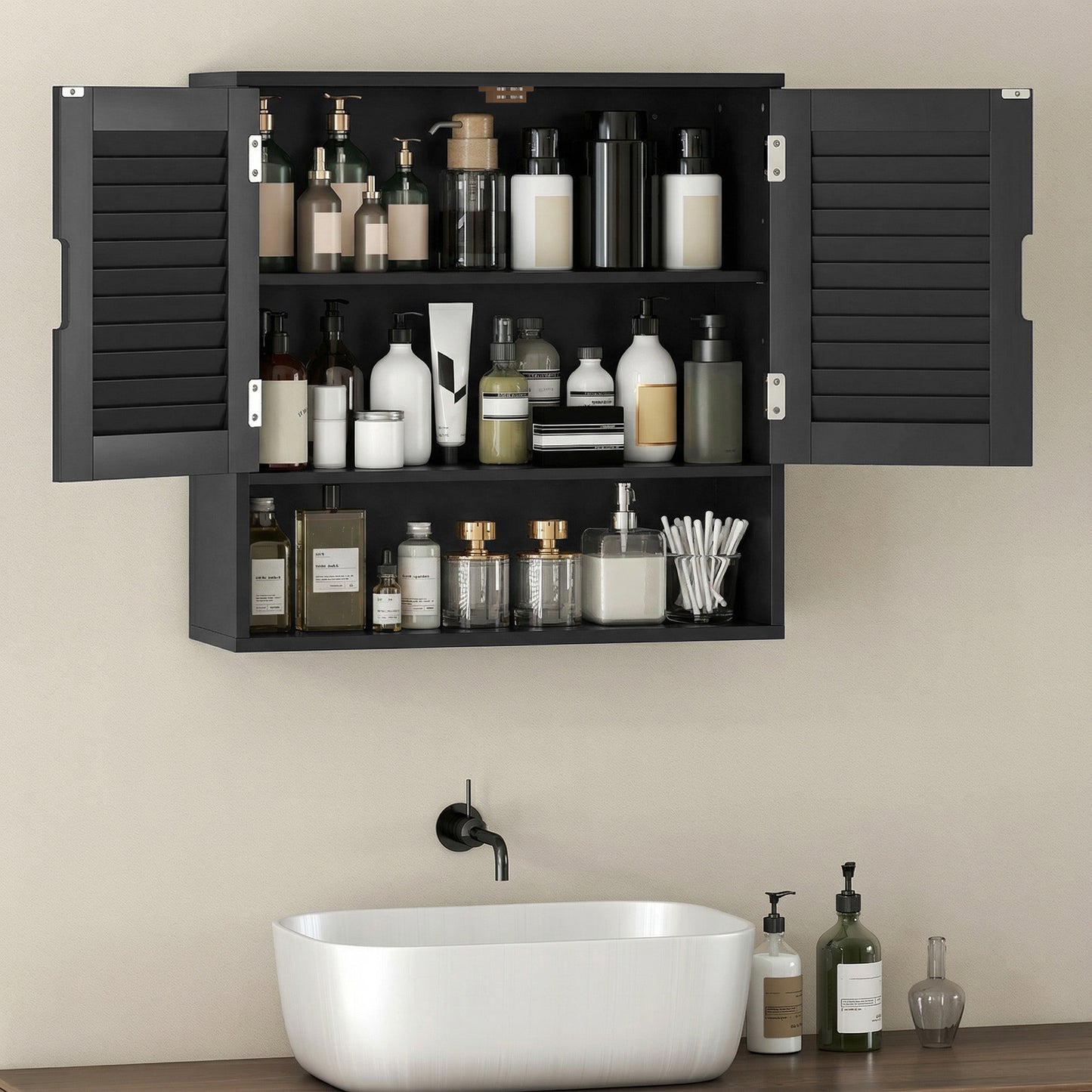 Bathroom Cabinet, Wall Mounted Cabinet with Adjustable Shelves, Black