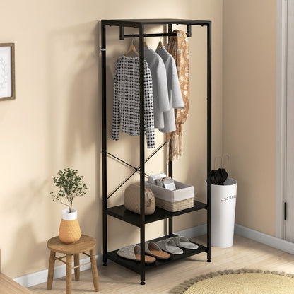 Coat Rack, 2-in-1 Clothes Stand with Shoe Storage for Hallway, Black