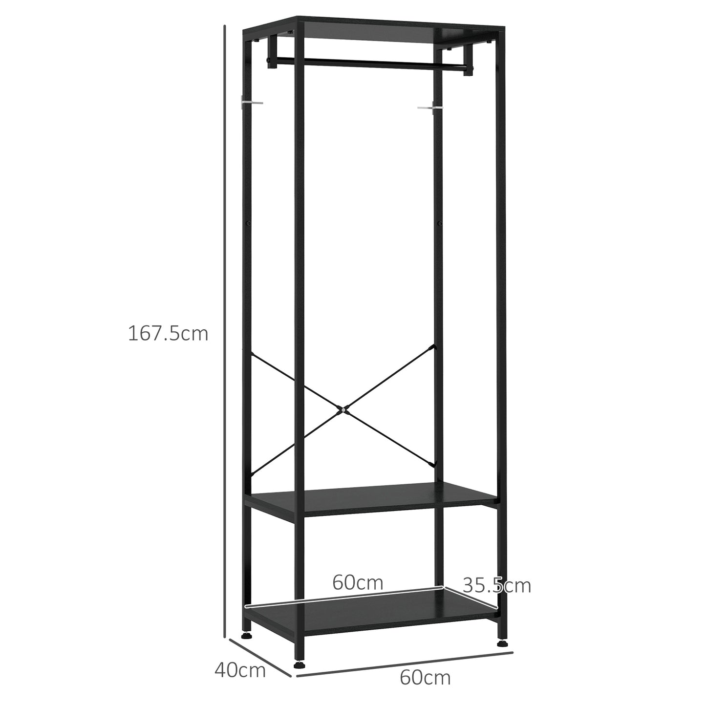 Coat Rack, 2-in-1 Clothes Stand with Shoe Storage for Hallway, Black