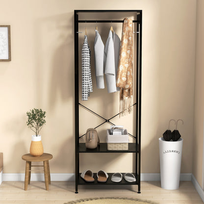Coat Rack, 2-in-1 Clothes Stand with Shoe Storage for Hallway, Black