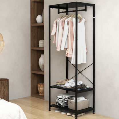 Coat Rack, 2-in-1 Clothes Stand with Shoe Storage for Hallway, Black