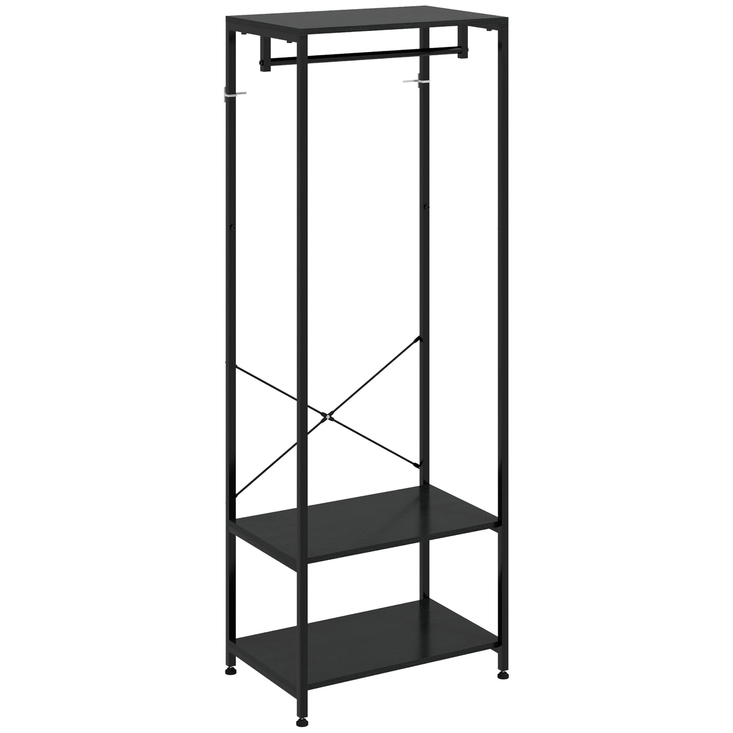 Coat Rack, 2-in-1 Clothes Stand with Shoe Storage for Hallway, Black