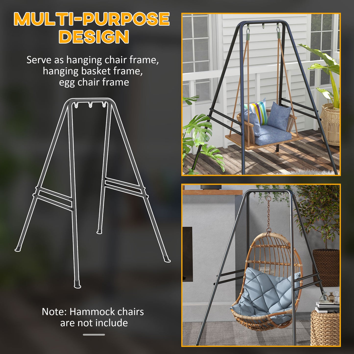 Hammock Chair Stand Metal Frame Hammock Stand Only, Black