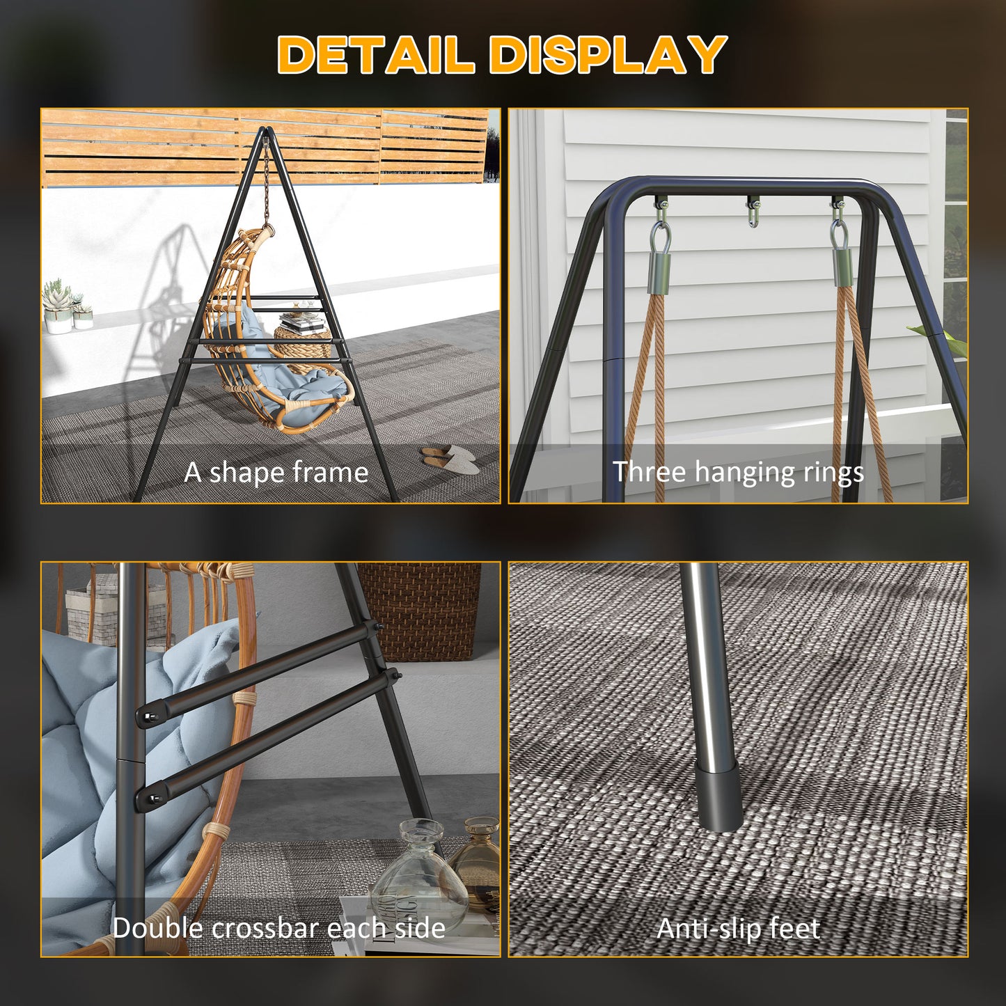 Hammock Chair Stand Metal Frame Hammock Stand Only, Black