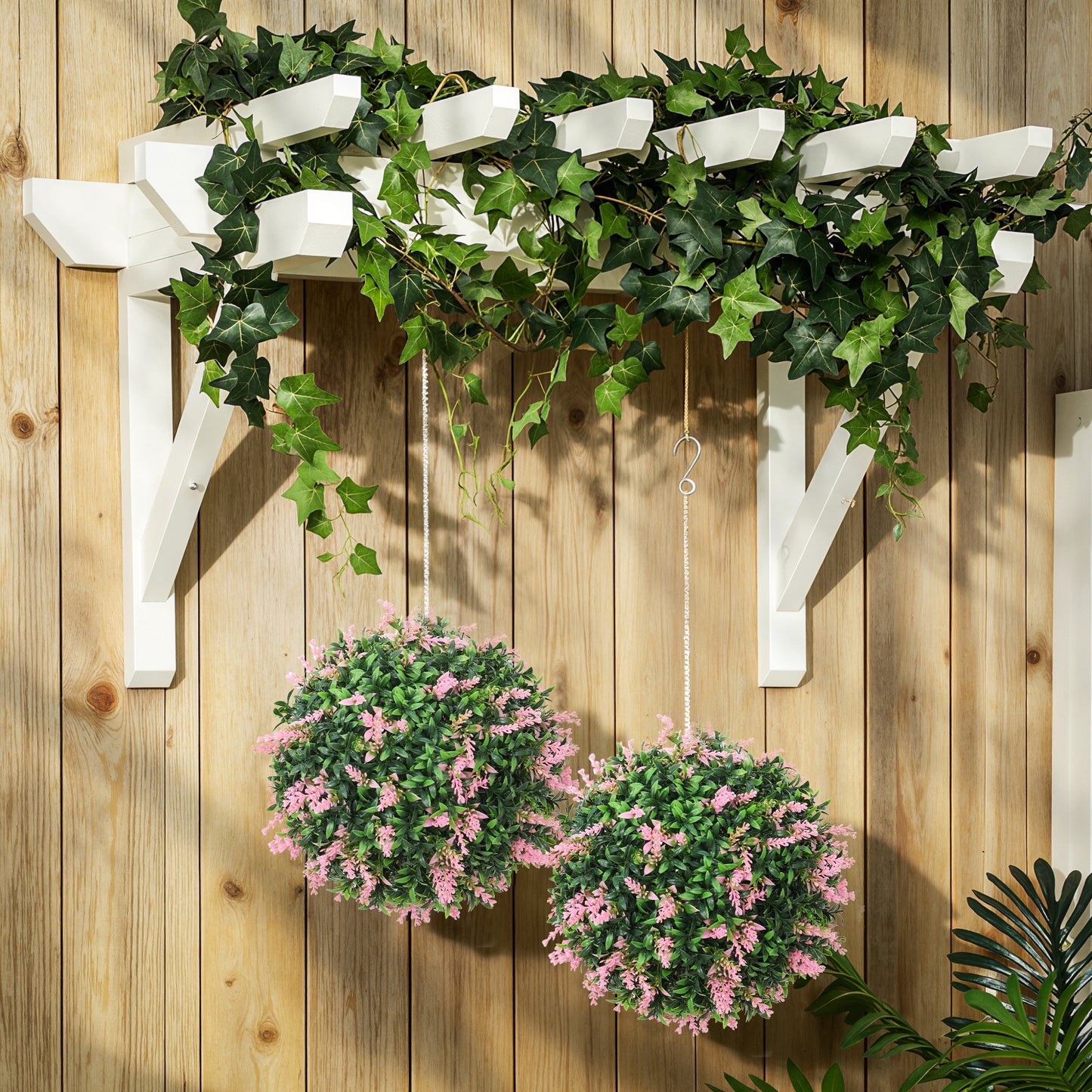 Set of 2 Artificial Plant Topiary Balls, Faux Plants, Pink