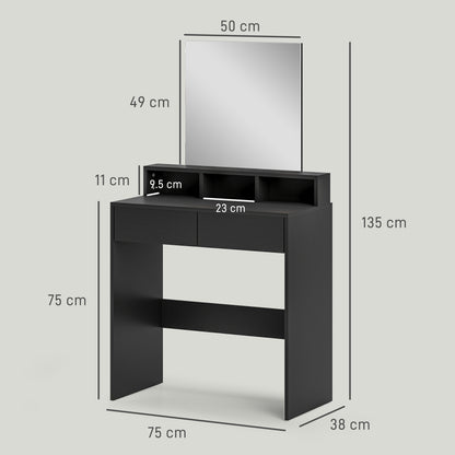 Dressing Table with Mirror, Drawers, for Bedroom, Black